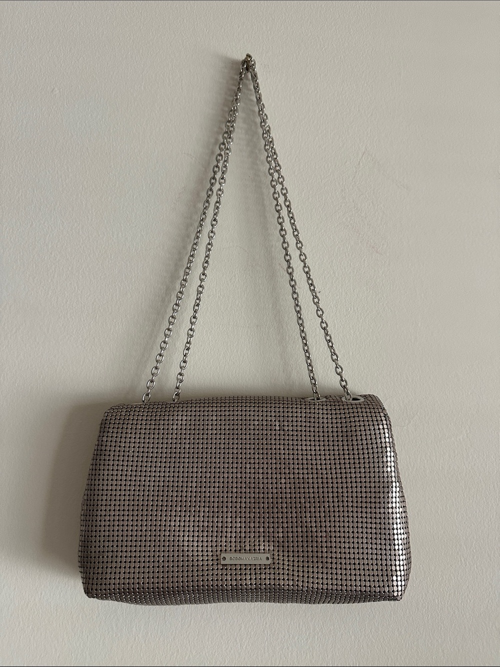 BCBGMaxAzria Silver Mesh Chain Shoulder Bag
